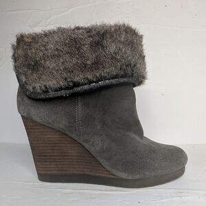 Lucky Brand 'Torynn' Faux Fur Lined Suede Wedge Heel Boots Size 9